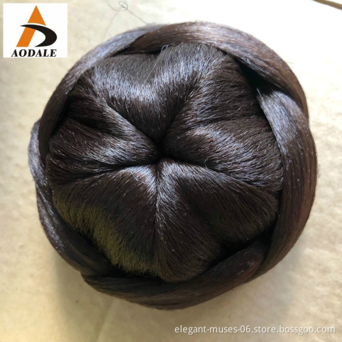 High quality wholesale ladies fashion brown headwear wig knot easy to tie clip in Hair bun hair toupee synthetic extensions